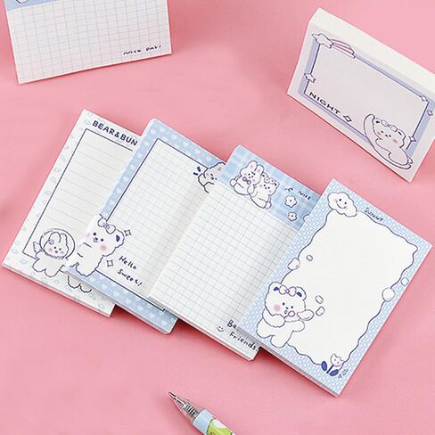 4 Pack Sticky Notes Cute Sticky Memo Pads 3.5x2.3inch Kawaii Cartoon Bear Sticky Note Pad Self-Stick Notepad Stickies 80 Sheet/Pad (4Pcs Bear) in Saudi Arabia