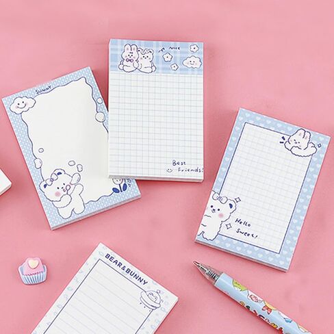 4 Pack Sticky Notes Cute Sticky Memo Pads 3.5x2.3inch Kawaii Cartoon Bear Sticky Note Pad Self-Stick Notepad Stickies 80 Sheet/Pad (4Pcs Bear) in Saudi Arabia