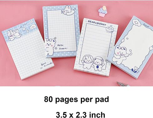 4 Pack Sticky Notes Cute Sticky Memo Pads 3.5x2.3inch Kawaii Cartoon Bear Sticky Note Pad Self-Stick Notepad Stickies 80 Sheet/Pad (4Pcs Bear) in Saudi Arabia