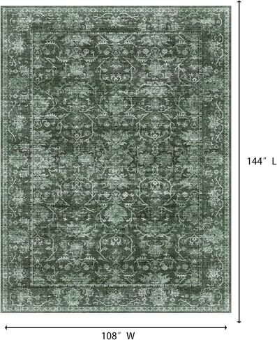 9X12 Area Rugs for Living Room: Large Rug for Bedroom Non-Slip Stain Resistance Low Pile, Machine Washable Rugs Indoor Accent Carpet for Bedroom Dining Room, Kitchen, Home Office, Green in Saudi Arabia