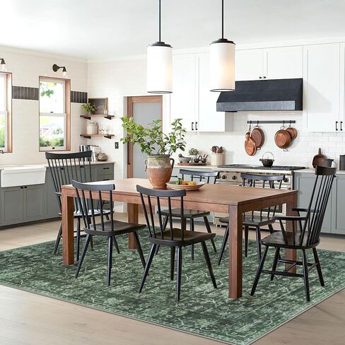 9X12 Area Rugs for Living Room: Large Rug for Bedroom Non-Slip Stain Resistance Low Pile, Machine Washable Rugs Indoor Accent Carpet for Bedroom Dining Room, Kitchen, Home Office, Green in Saudi Arabia