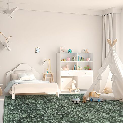 9X12 Area Rugs for Living Room: Large Rug for Bedroom Non-Slip Stain Resistance Low Pile, Machine Washable Rugs Indoor Accent Carpet for Bedroom Dining Room, Kitchen, Home Office, Green in Saudi Arabia