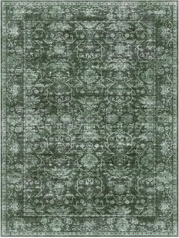 9X12 Area Rugs for Living Room: Large Rug for Bedroom Non-Slip Stain Resistance Low Pile, Machine Washable Rugs Indoor Accent Carpet for Bedroom Dining Room, Kitchen, Home Office, Green in Saudi Arabia