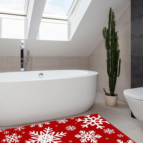 Christmas Area Rug Xmas Snowflake Washable Non Slip Rug, Red White Xmas Winter Door Mat Holiday Decor Carpet for Living Room Bedroom Dining Room Kitchen Bathroom Hallway (3 x 5 Feet) in Kuwait