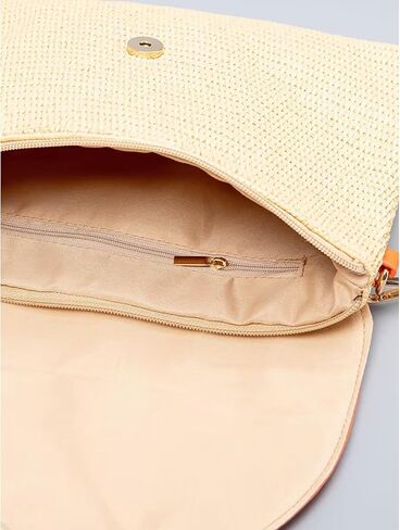 احصل على محافظ بمقبض من القش، حقيبة كروس للعطلات الصيفية على الشاطئ للنساء، حقائب يد بمحفظة على شكل ظرف منسوجة in Kuwait