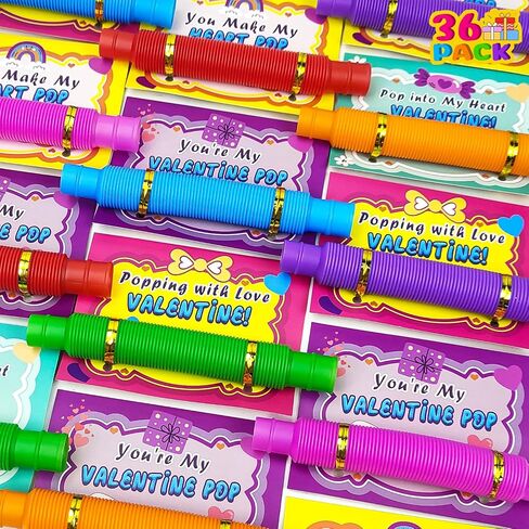 Valentines Day Gifts Exchange Cards for Kids School Bulk, 36 Pack Pop Tubes Fidget Toys for Toddlers, Valentines Goodie Bag Stuffers Party Favors Class Prizes Treats for Boys Girls in Kuwait