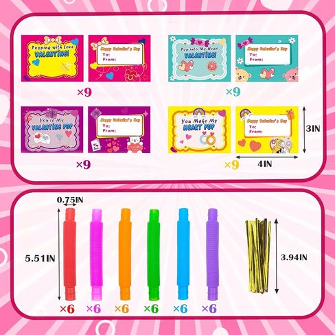 Valentines Day Gifts Exchange Cards for Kids School Bulk, 36 Pack Pop Tubes Fidget Toys for Toddlers, Valentines Goodie Bag Stuffers Party Favors Class Prizes Treats for Boys Girls in Kuwait
