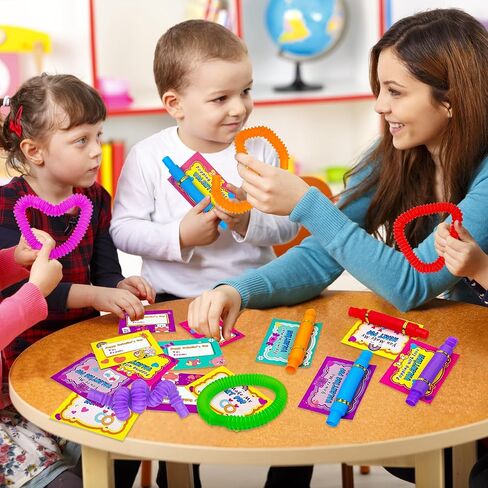 Valentines Day Gifts Exchange Cards for Kids School Bulk, 36 Pack Pop Tubes Fidget Toys for Toddlers, Valentines Goodie Bag Stuffers Party Favors Class Prizes Treats for Boys Girls in Kuwait