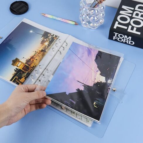 أبيض شفاف PVC Kpop Photocard Binder فضفاض أوراق 6 حلقات واسعة A5 حامل بطاقات الصور مع 8 بوصة 50 جيوب صور صفحات شفافة بطاقة كم حماة صفحة للصور بطاقات الألبوم مجلد المنظمين in Kuwait