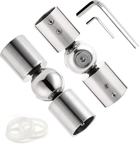 Corner Curtain Rod Connector, Heavy Duty Hinged Elbow Connector Stainless Steel Adjustable Corners Rod Connectors for Bay Window 1 Inch Curtain Rod, Silver White 2 Pcs in Saudi Arabia