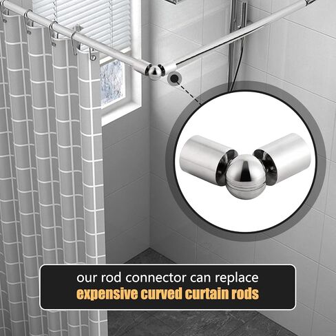 Corner Curtain Rod Connector, Heavy Duty Hinged Elbow Connector Stainless Steel Adjustable Corners Rod Connectors for Bay Window 1 Inch Curtain Rod, Silver White 2 Pcs in Saudi Arabia