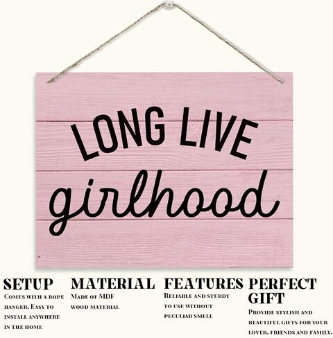 Long Live Girlhood Sign, Pink Wood Decor, Hanging Wooden Plaques Decor, Wall Sign Decor for Nursery Baby Girl Bedroom Playroom, Front Door Decor, Birthday Christmas Gift for Her Women Girls in Saudi Arabia