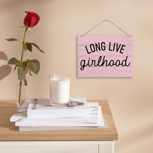 Long Live Girlhood Sign, Pink Wood Decor, Hanging Wooden Plaques Decor, Wall Sign Decor for Nursery Baby Girl Bedroom Playroom, Front Door Decor, Birthday Christmas Gift for Her Women Girls in Saudi Arabia