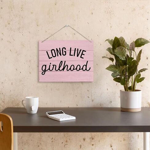 Long Live Girlhood Sign, Pink Wood Decor, Hanging Wooden Plaques Decor, Wall Sign Decor for Nursery Baby Girl Bedroom Playroom, Front Door Decor, Birthday Christmas Gift for Her Women Girls in Saudi Arabia