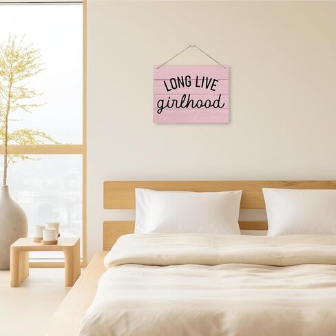 Long Live Girlhood Sign, Pink Wood Decor, Hanging Wooden Plaques Decor, Wall Sign Decor for Nursery Baby Girl Bedroom Playroom, Front Door Decor, Birthday Christmas Gift for Her Women Girls in Saudi Arabia