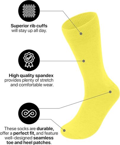 Feraricci 6 Pack Solid Color Casual Dress Socks for Men - Colorful & Comfortable Crew Socks in Kuwait