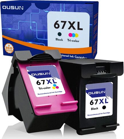خراطيش حبر HP 67XL المعاد تصنيعها خراطيش حبر سوداء/ثلاثية الألوان (عبوة من قطعتين) خراطيش حبر 67 XL بديلة لـ HP Ink 67 تعمل مع HP DeskJet 2700، 4100،1255 Series، HP Envy 6000، 6400 Series in Saudi Arabia