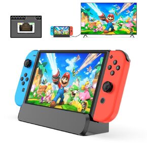 RREAKA TV Dock Station(with LAN Port) for Nintendo Switch/Switch OLED, Portable 4K HDMI TV Switch Dock Adapter with 1000Mbs LAN Port/Type C Port/USB Port Replacement for Switch Dock