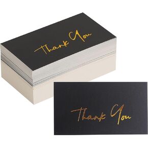 Gold Mini Thank You Cards Small Business - 100 PK - Flat Card No Fold, 2 x 3.5 Inches Thank You for Your Order Cards Thank You for Your Support Cards for Wedding Black and Off White Color