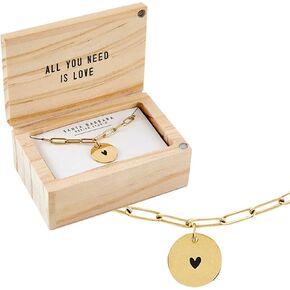 Santa Barbara Design Studio Fleur Jewelry Wedding Gold Plated Link Chain Charm Necklace Wood Boxed Gift Set, 17" Long + 2" Extender, Heart