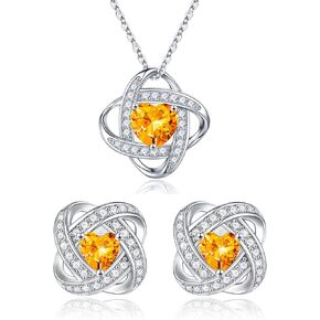 Iefil Birthstone Necklace and Birthstone Earrings Set