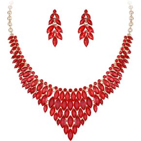 Crysdue Costume Jewelry Set for Women, Stunning Rhinestone Crystal Statement Necklace Chandelier Dangle Earrings Set for Prom Party