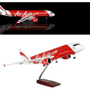 24-Hours 18" 1:80 Scale Model Airplane Air Asia A320 Plane Model with LED Light(Touch or Sound Control) for Decoration or Gift