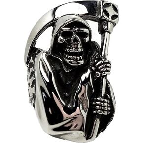 Skull Sickle Ring,Gothic Skull Sickle Ring for Men, Stainless Steel Punk Skull Biker Ring Vintage Hip Hop Skull Head Ring for Men, Gothic Punk Rock Skull Sickle Jewelry
