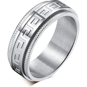 MMTTAO Men's Greek Key Spinner Ring for Men