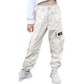 SANGTREE Women's Cargo Elastic Waist Drawstring Pants Tapered Jogger Pants with Pockets for Women,Dark Grey,S