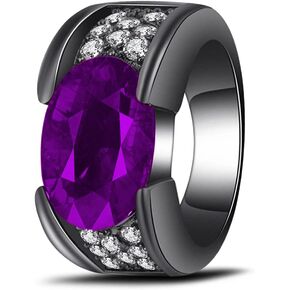 HAIXIAN S925 Sterling Silver Electroplated gun-black plating CZ Gem Crystal Band Ring Jewelry for Him, Oval Multi Cut 5A Cubic Zirconia Ring for Men