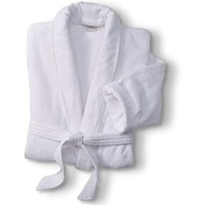 Bath Robe terry velour -robe luxury -white hotel robe with shawl collar and self Tie - belt soft fluffy one size fits most