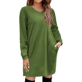 Ekouaer Women Long Sleeve Nightgown with Pockets Fleece Sleep Shirt Fuzzy Night Shirt Pullover Sleepwear Sweatshirt Dress
