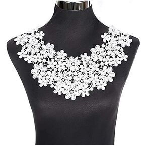 Embroidered Floral Lace Neckline Patch Collar Applique Scrapbooking Sewing Trim for Wedding Stage Costume Accessories