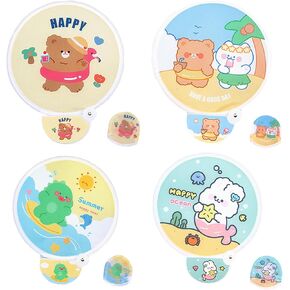 Round Foldable Hand Fan Bulk Cute Compact,Round Handheld Fan Foldable,Foldable Round Hand Fans Handheld,Portable Fan for Travel, Collapsible Fan Handheld Outdoor Games,Party Favors Decorations (4 PCS)