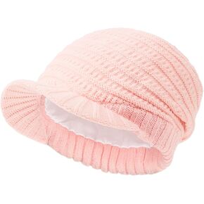 Century Star Women Satin Lined Winter Knit Hat with Visor Newsboy Cap Slouchy Beanie Cap Warm Winter Hat