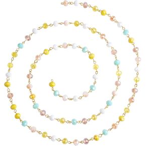 3.28 Feet 1M Handmade Glass Faceted Beaded Chains Unwelded Rosary Beaded Glass Chains with Iron Eye Pins Red for Women Jewelry Making