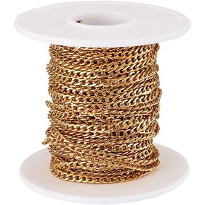 Pandahall 10M/32.8 Feet 304 Stainless Steel Curb Cuban Link Chain Gold Plated Twisted Cross Unwelded Connector Necklace Finding for Men Women Multi-Layer Bracelet Anklet Jewelry Making 5x3x0.8mm