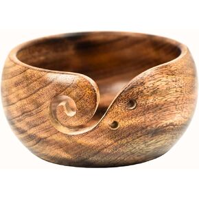 Naaz wood arts Yarn Bowl-6"x3"Mangowood -Wooden with Free Travel Pouch. Handmade from Mango Wood- Heavy & Sturdy to Prevent Slipping.Perfect Yarn Bowl for Knitting & Crocheting.
