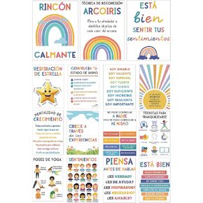15 Spanish Calming Corner Posters for Classroom Decor | Mental Health and Coping Skills Wall Art | Calm Down Corner Educational Poster Set