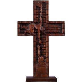 Wood Cross - Christian Hanging Wall Mantel Decor with Blessed Jesus Design Enrich Your Home Prayer Room or Church with Religious Art Gifts Ideal for Christmas Table Decor and Wall Art, 10in