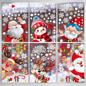 Christmas Window Clings, Christmas Window Decorations 237pcs Christmas Snowflake Santa Claus Moose Snowman Socks Window Stickers for Glass Windows, Xmas Winter Stickers Indoor
