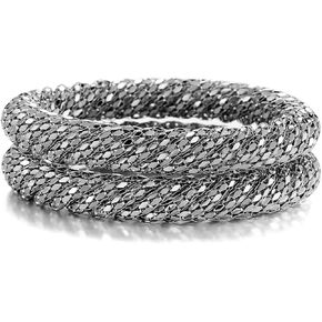 Ensoul 2.7" Inner Diameter Mesh Wire Twisted Metal Bracelets & Bangles Set for Women Luxury 2Pcs/Set