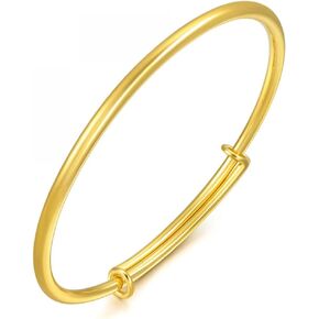 18k Yellow Gold Plated Classical Diamond Cut Adjustable Bangle Bracelet for Women