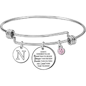 GUOYU Inspirational Bangle Bracelet for Women Personalized A-Z Initial Letter Jewelry Cuff Bangle Colleague Friend Encouragement Gift Birthday Gift for Women