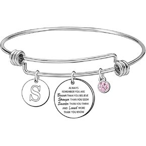 GUOYU Inspirational Bangle Bracelet for Women Personalized A-Z Initial Letter Jewelry Cuff Bangle Colleague Friend Encouragement Gift Birthday Gift for Women