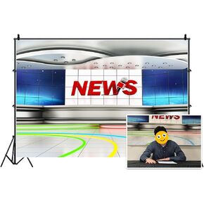 Leyiyi 5x3ft News Broadcast Hall Backdrop Microphone TV Show Record Recetation Desk Program Front Table Advertising Billboard Photo Background Business Study Portrait Studio Prop Vinyl Wallpaper