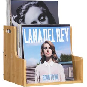 HOOBRO Vinyl Record Storage Crate, Stepped 2-Tier Record Crate, Album Storage, Storage Box, Visible Record Holder Crate with Handle, for Vinyl, Magazine, Folder, Album, Natural YL02CW01