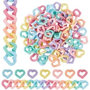 PH PandaHall 7 Colors Acrylic Linking Rings, 105pcs Quick Link Connectors 20.5x18mm Heart Shape Open Linking Rings Bag Chain Link for Necklace Bracelet Eyeglass Chain DIY Jewelry Cable Chains Making