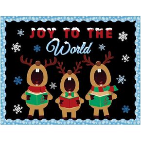 61 Pcs Christmas Bulletin Board Set Xmas Classroom Decoration with Singing Elk Snowflake Paper Cutouts Snowflake Bulletin Board Border for Christmas Party Supplies School Chalkboard Wall Decor